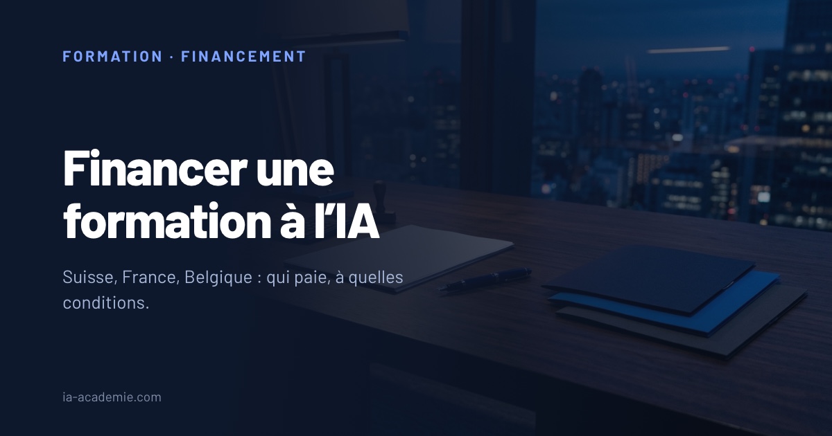 Un bureau de direction en fin de journée : un devis de formation posé à côté d'une calculatrice, d'un tampon et de trois chemises de couleurs différentes